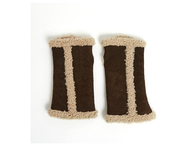 Hermès LUVAS DE SHEARLING EM6.5 LUVAS SEM DEDOS Castanho escuro