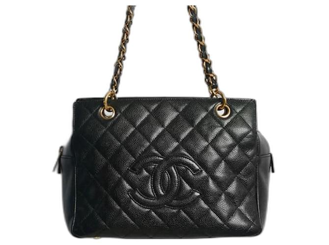 Chanel PST Petite Einkaufstasche in schwarzem, gestepptem CC Caviar Gold hardware Leder  ref.1016104