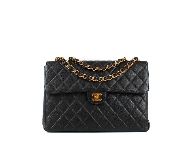 Chanel - Maxi jumbo Timeless bag in grained leather Black