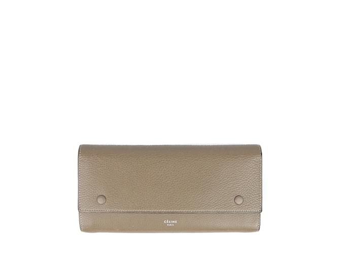 Celine Taupe/Red Grained Calfskin Large Multifunction Strap Wallet