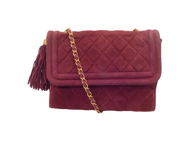 Chanel Vintage Burgundy / Gold Tassel Detail Quilted Suede Leather Handbag  Dark red ref.1016240 - Joli Closet