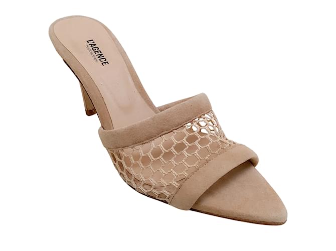L'Agence Nude Suede Mesh Romilly Slide Sandals Beige  ref.1016249