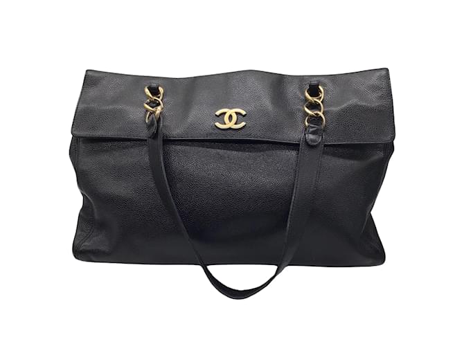 Chanel black / Gold Caviar Leather Executive Tote