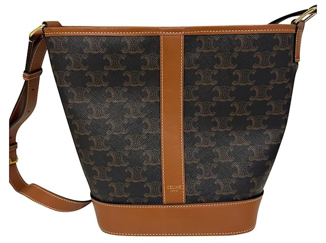 Women's Small bucket in triomphe canvas and calfskin, CELINE