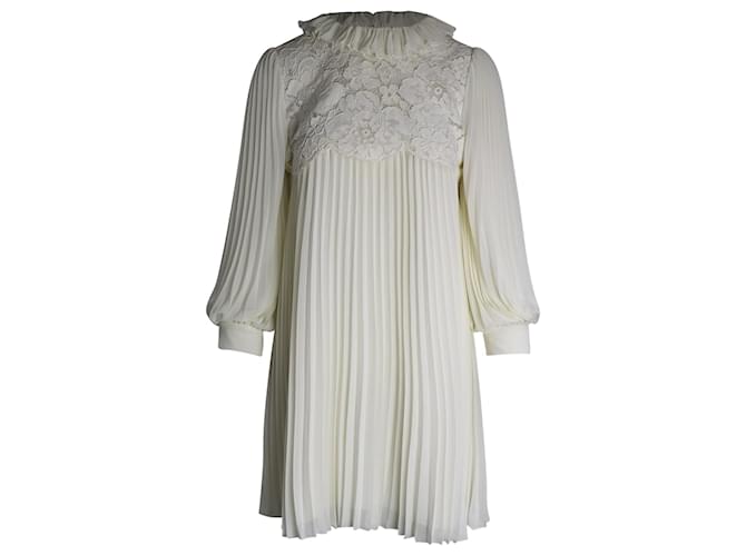 Philosophy di Lorenzo Serafini Lace-Paneled Pleated Mini Dress in White Polyester  ref.1016351
