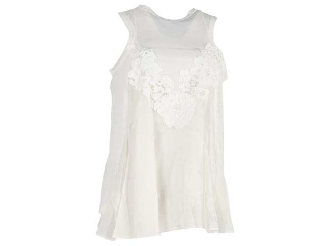 Sacai Lace-Trimmed Sleeveless Top in White Linen  ref.1016358