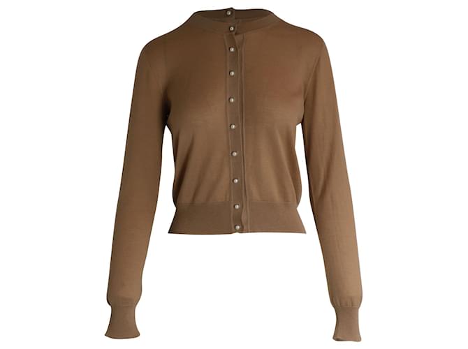 Dolce & Gabbana Pearl Embellished Cardigan in Brown Cashmere Wool  ref.1016367
