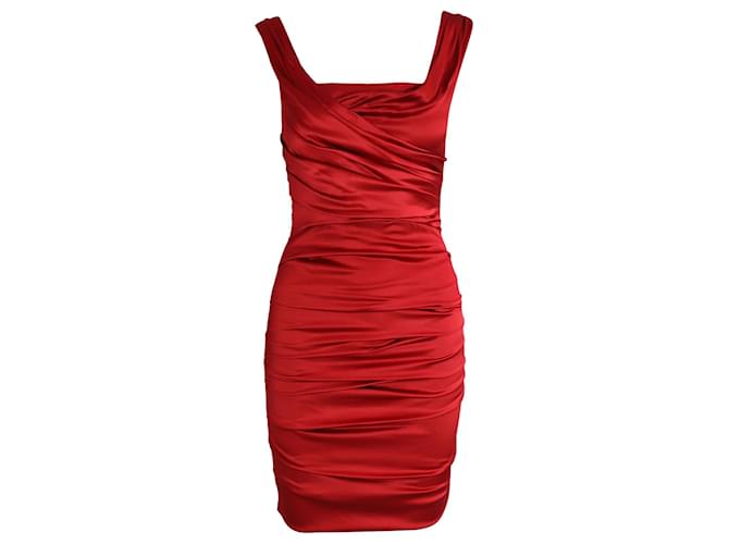 Dolce & Gabbana Vestido sem mangas franzido em seda vermelha Vermelho  ref.1016373