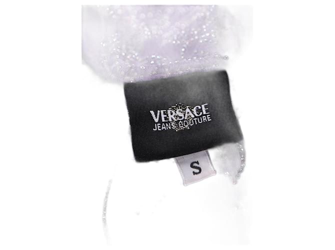 Versace Jeans Couture Top senza maniche con borchie di cristalli Paisley in poliestere viola Porpora  ref.1016423