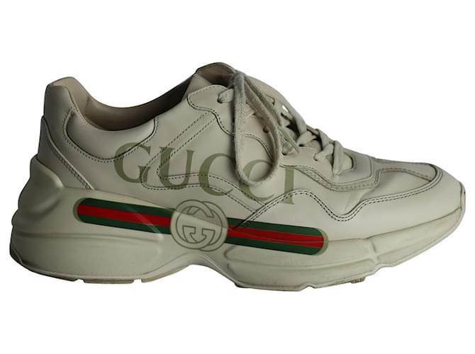 Gucci Rhyton Interlocking G Sneakers in Beige Leather  ref.1016446