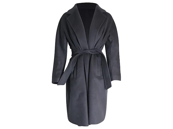 Cappotto a vestaglia Max Mara con cintura in lana di cammello nera Nero  ref.1016461