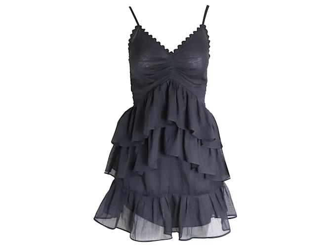 Victoria Beckham Sleeveless Scallop-Trimmed Ruffled Mini Dress in Black Polyester  ref.1016462