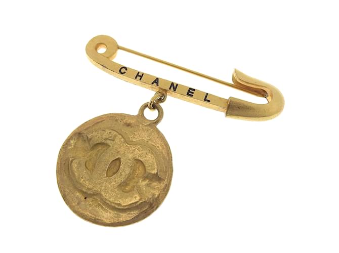 Chanel Chanel Large Gold Tone CC Logo Pin Brooch