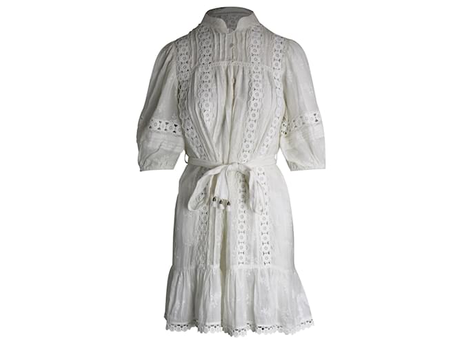 Zimmermann Belted Embroidered Mini Dress in White Ramie  ref.1016600