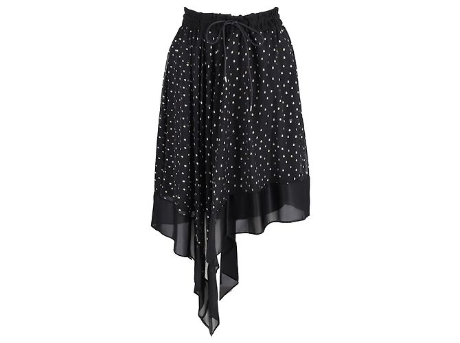 Sacai Polka-Dot print Asymmetric Skirt in Black Polyester