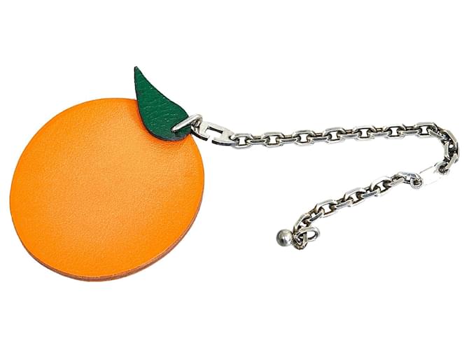 Ring Hermès Hermes Orange Orange Fruit Bag Charm Green Leather