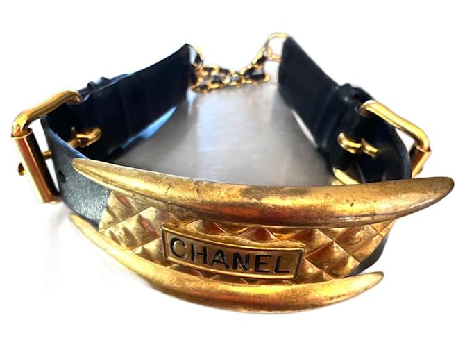 Chanel Cinturones Negro Cuero  ref.1016834