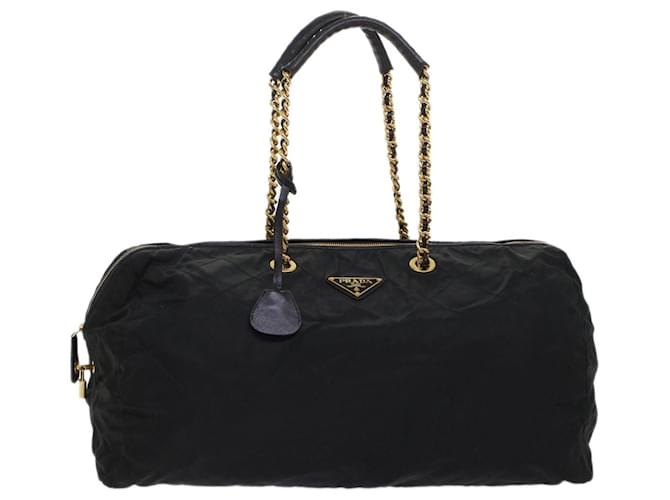 PRADA Chain Boston Bag Nylon Black Auth tb775  ref.1017237