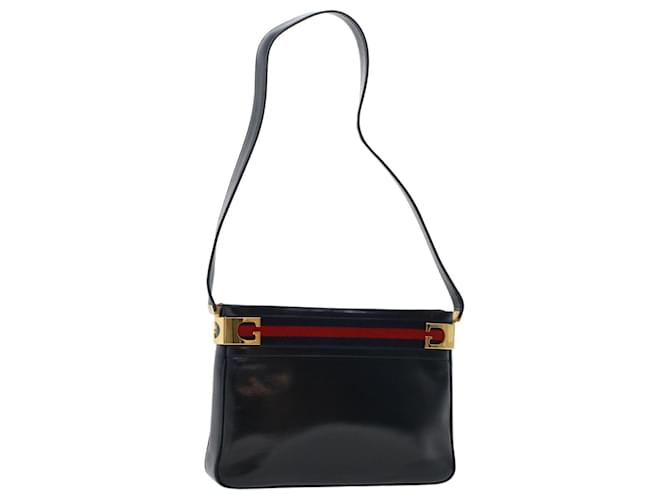 GUCCI Sherry Line Shoulder Bag Leather Navy Red Auth th3837 Navy blue  ref.1017262