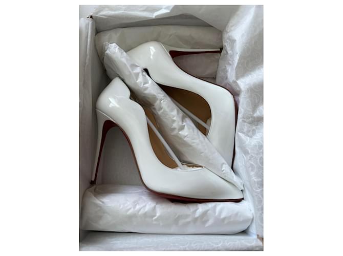 Christian Louboutin Hot chick 100 Cuir vernis Blanc  ref.1017346