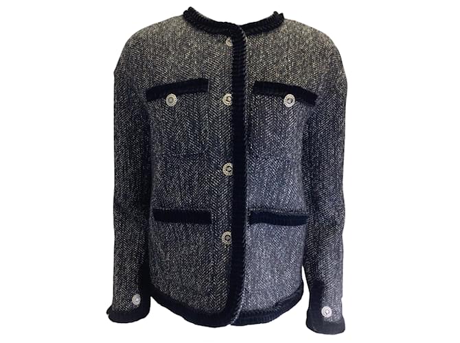 Autre Marque Roj negro / Chaqueta de tweed de lana con ribetes de terciopelo blanco  ref.1017452