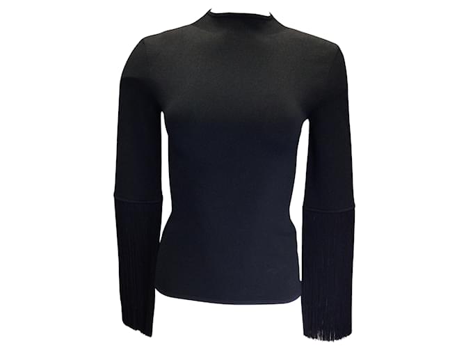Proenza Schouler Black Matte Viscose Knit Fringe Sweater  ref.1017455