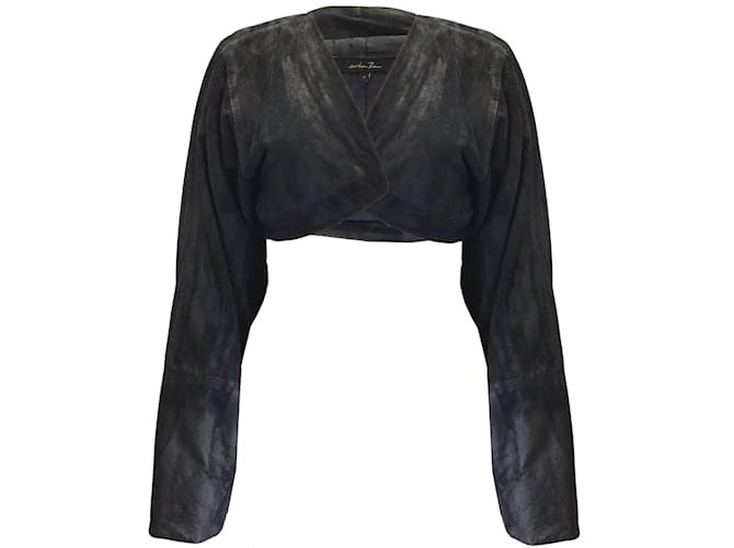 Autre Marque Urban Zen Navy Blue Cropped Long Sleeved Lambskin Suede Leather Jacket  ref.1017469