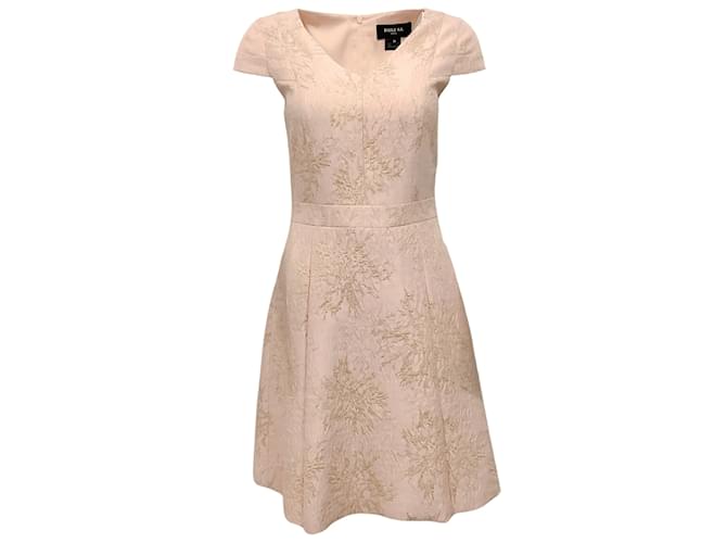 Paule Ka Pink / Gold Embroidered Jacquard Cap Sleeve Dress Cotton  ref.1017472
