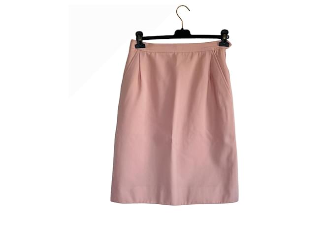 Yves Saint Laurent Knee Length Wool Skirt Pink  ref.1017486