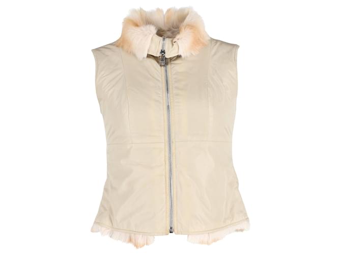 Prada Fur-Lined Vest in Ivory Nylon Beige  ref.1017517
