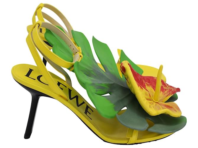 Loewe Anthurium Petal Sandals in Yellow and Green Leather  ref.1017527