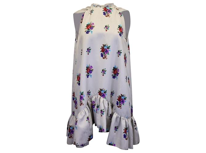 MSGM Ruffled Floral Mini Dress in White Polyester  ref.1017534