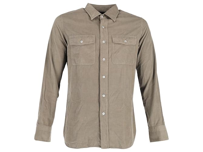 Tom Ford Garment-Dyed Corduroy Shirt in Khaki Cotton Green  ref.1017542