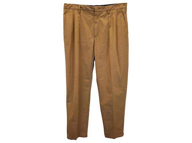 Pantalones Valentino Garavani Slim Plisados de Algodón Marrón Castaño  ref.1017549