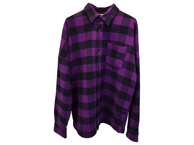 Palm Angels Oversized Logo Flannel Shirt In Purple Cotton  ref.1017578