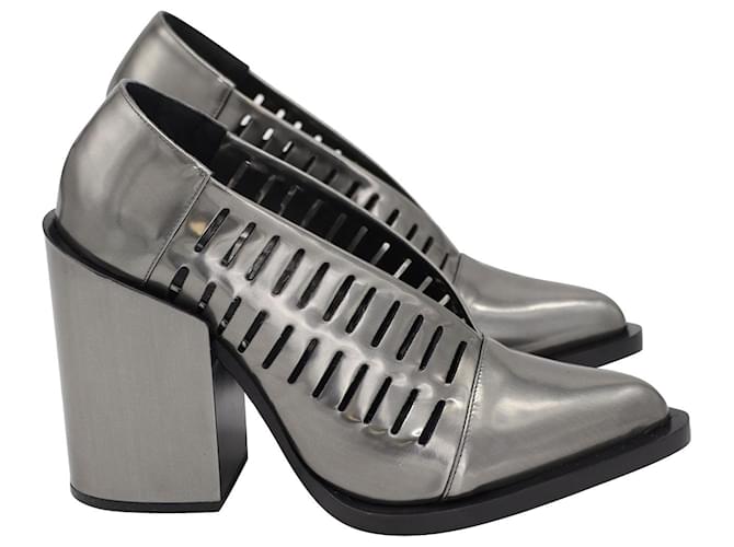 Zapatos de salón con abertura y tacón en bloque de Jil Sander en cuero plateado metalizado Plata  ref.1017604