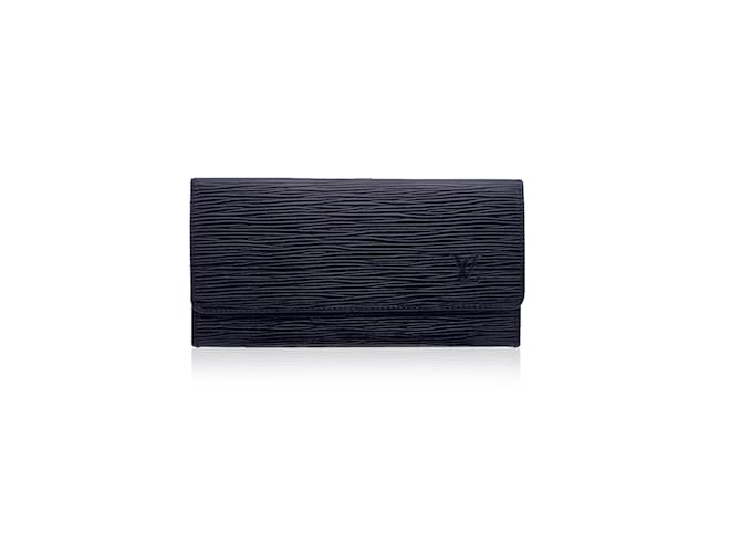 Louis Vuitton Portefeuille à deux volets vintage en cuir épi noir Malletier  ref.1017607