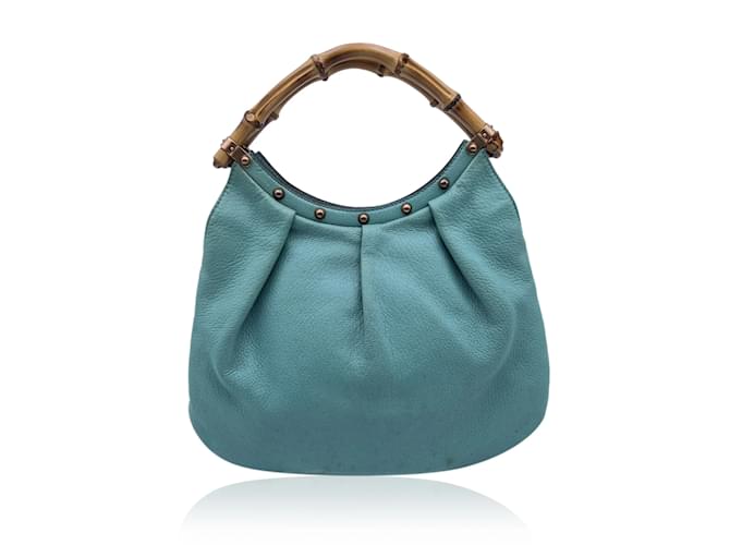 Gucci Turquoise Leather Bamboo Studded Handbag Hobo Bag  ref.1017610