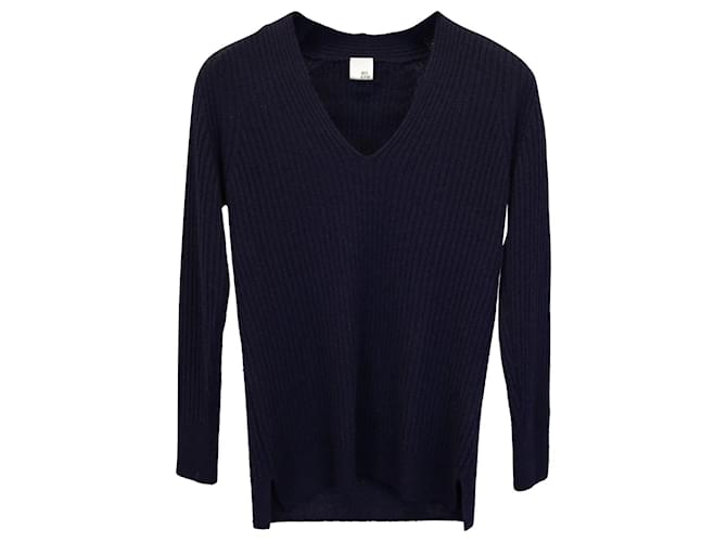 Iris & Ink V-neck Sweater in Navy Blue Cashmere Wool  ref.1017632