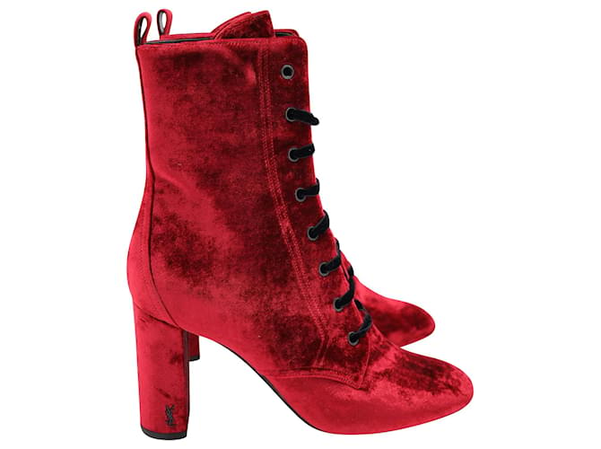 Saint Laurent Loulou Ankle Boots in Red Velvet Suede  ref.1017684