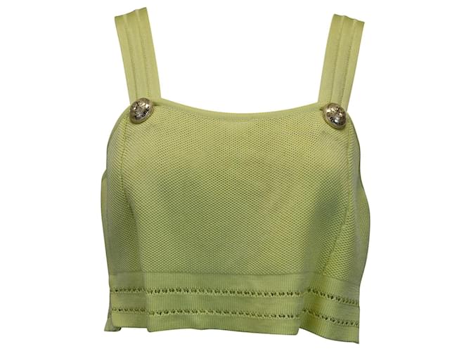 Balmain Sleeveless Knitted Crop Top in Lime Green Viscose Cellulose fibre  ref.1017689