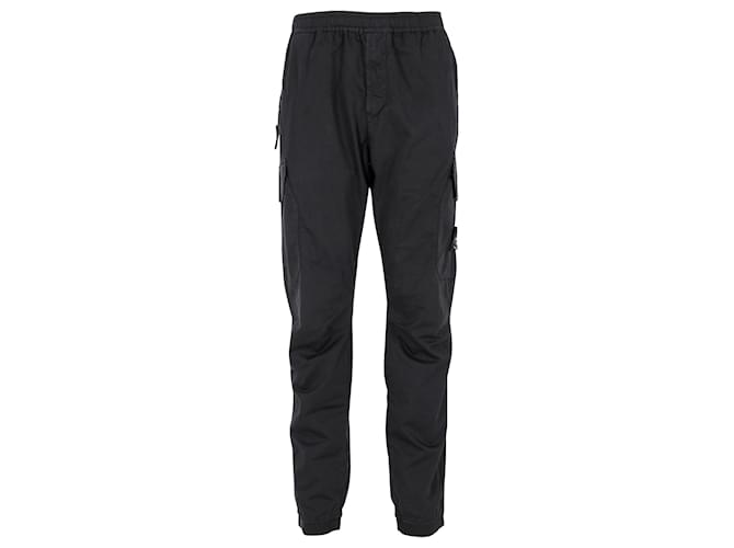 Pantalones cargo tapered con cintura elástica en algodón negro de Stone Island  ref.1017694