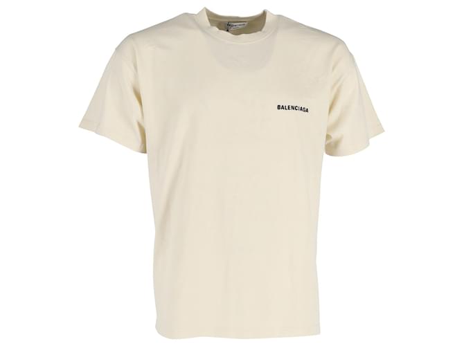 Everyday Balenciaga Jersey-T-Shirt mit Vintage-Logo aus cremefarbener Baumwolle Weiß Roh  ref.1017728