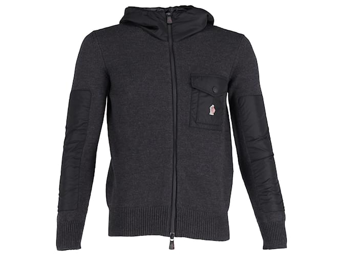 Moncler Grenoble Hooded Zip Front Cardigan in Grey Wool  ref.1017732