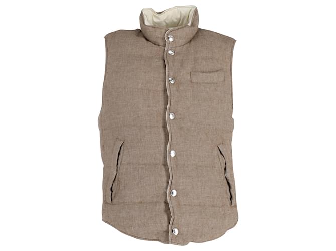 Brunello Cucinelli Reversible Down Vest Jacket in Beige Linen and Wool  ref.1017736
