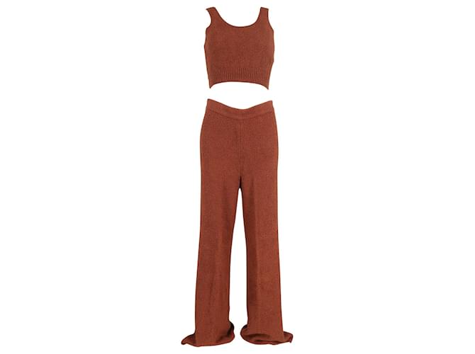 Reformation + Net Sustain Isle Bouclé Cropped Top And Wide-Leg Pants Set in Brown Organic Cotton  ref.1017740