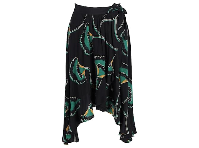 Ba&Sh Lena Gingko Print Wrap Skirt in Black Viscose Cellulose fibre  ref.1017747