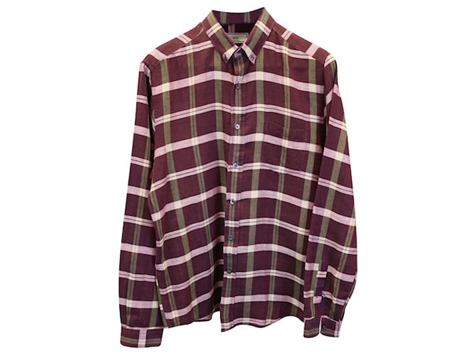 Camisa social xadrez de manga comprida Ami Paris em algodão Borgonha Bordeaux  ref.1017784