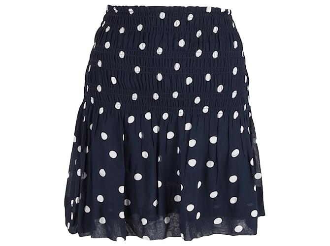 Ganni Smocked Polka-Dot Mini Skirt in Navy Blue Viscose Cellulose fibre  ref.1017794