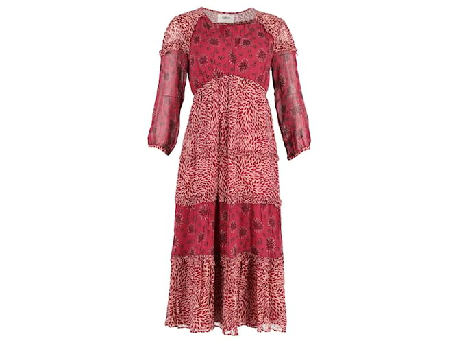 Ba&sh Gypsie Mixed Print Midi Dress In Burgundy Viscose Dark red Cellulose fibre  ref.1017823